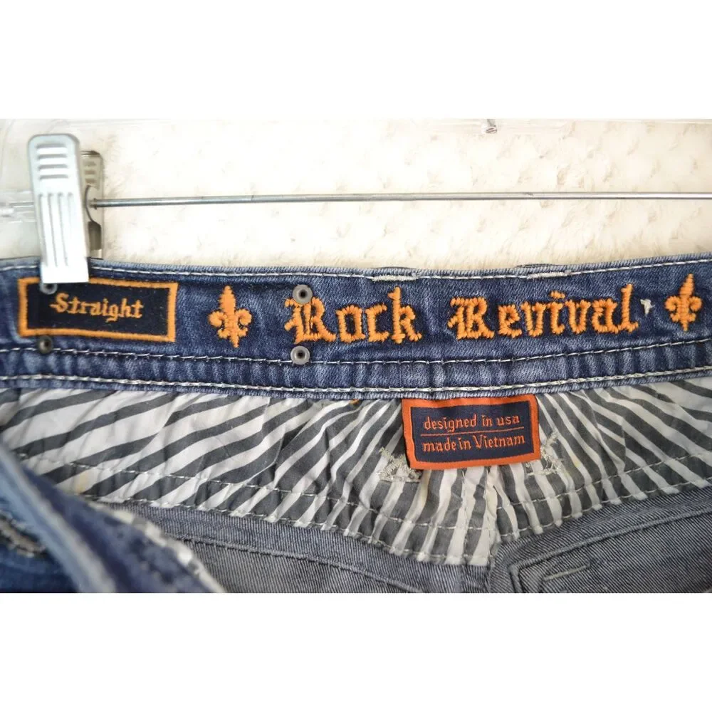 Rock Revival Women's 26 Long Deeka Straight Leg Embellished Stretch Jeans